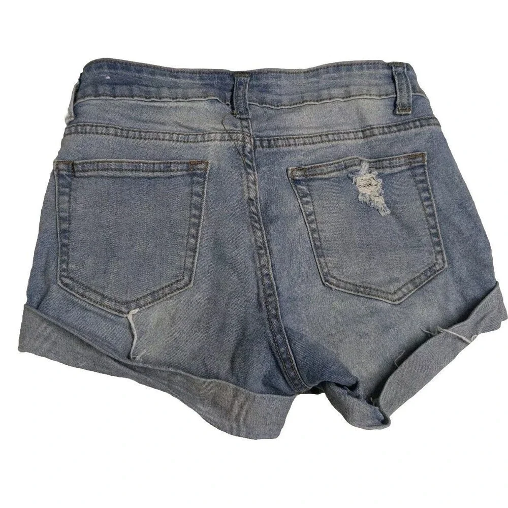 Bongo Denim Shorts Women Size 2 Button Fly Distressed Blue Medium Wash 2